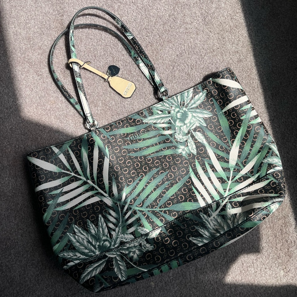 Guess limited edition tropical leaf print tote bag